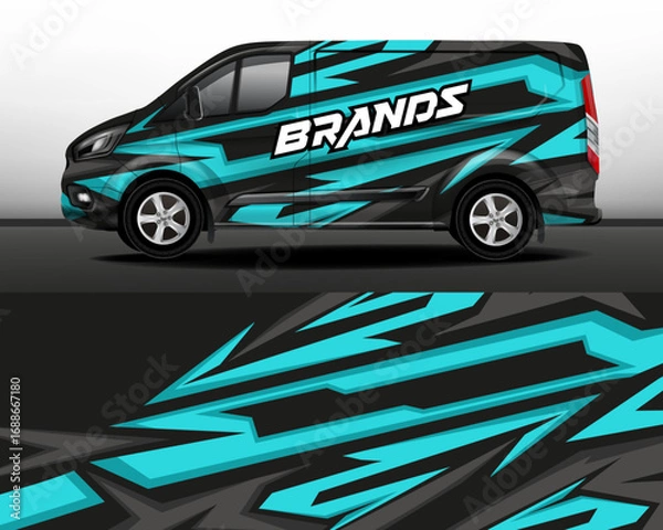 Fototapeta Vector design of car stickers. Abstract graphic design with green and gray stripes for racing, rally, adventure and liveries. Car branding. Car design development for a company.