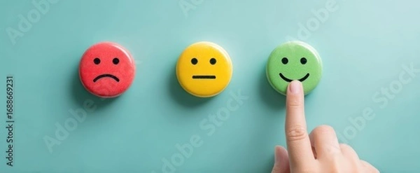 Fototapeta The colorful buttons represent emotional responses in a playful interaction.