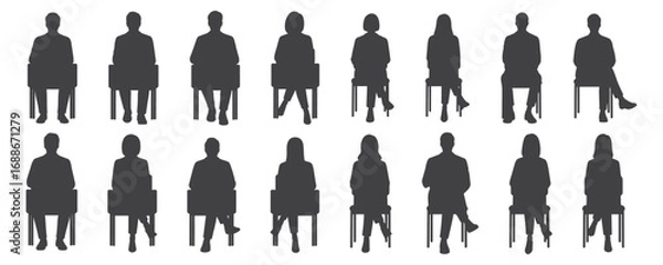 Fototapeta Architectural Drawings sitting media people silhouette vector illustration, front view, human person Minimal style hand drawn. Sections, Elevations, Floor Plans