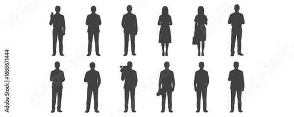 Fototapeta Architectural Drawings standing media people silhouette vector illustration, front view, human person Minimal style hand drawn. Sections, Elevations, Floor Plans