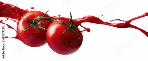 Fototapeta The vibrant splash of fresh tomatoes with juice creating a dynamic visual impact.