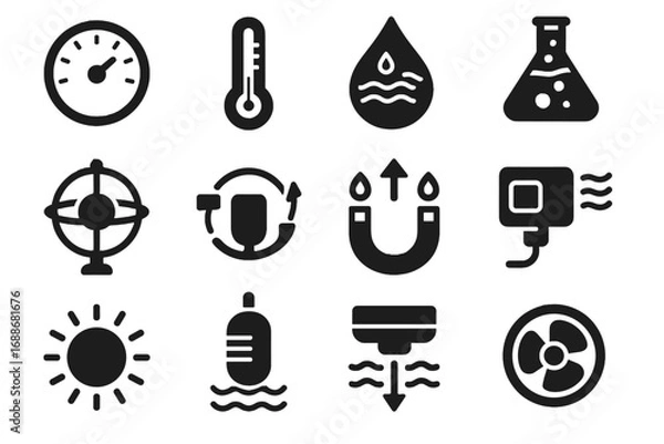 Fototapeta Chemical icons depth water vector underwater temperature icon sensor hydrophone meter current