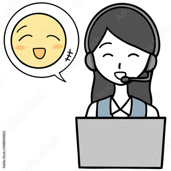 Obraz 笑顔で対応するコールセンターの女性と喜ぶ人