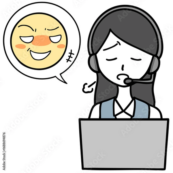 Obraz ため息をつくコールセンターの女性とセクハラをする人