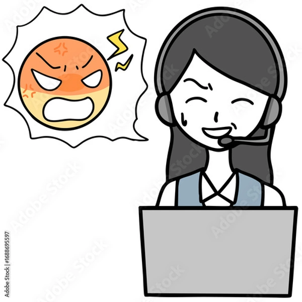 Obraz 苦笑いのコールセンターの女性とクレーマー