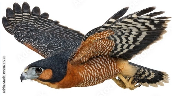 Fototapeta Colorful Peregrine Falcon in Flight with Spread Wings Displaying Detailed Feathers