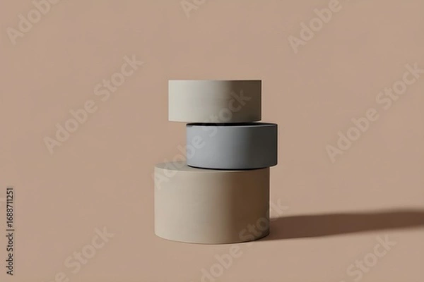 Fototapeta Three stacked minimalist ceramic containers on a neutral background
