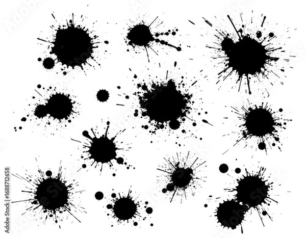 Fototapeta Collection of ink blots on white background