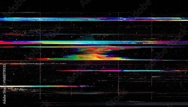 Obraz Distorted VHS analog static with RGB flicker lines on black