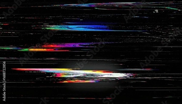 Obraz Distorted VHS analog static with RGB flicker lines on black