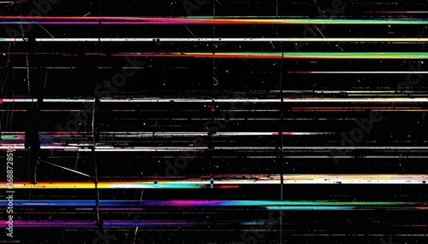 Obraz Distorted VHS analog static with RGB flicker lines on black