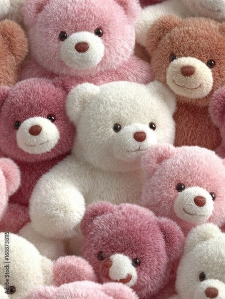 Obraz Cute plush teddy bears close-up soft background seamless tile pattern cozy atmosphere playful viewpoint