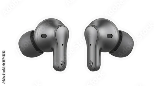 Obraz Realistic 3D Wireless Earbuds Isolated on Transparent Background