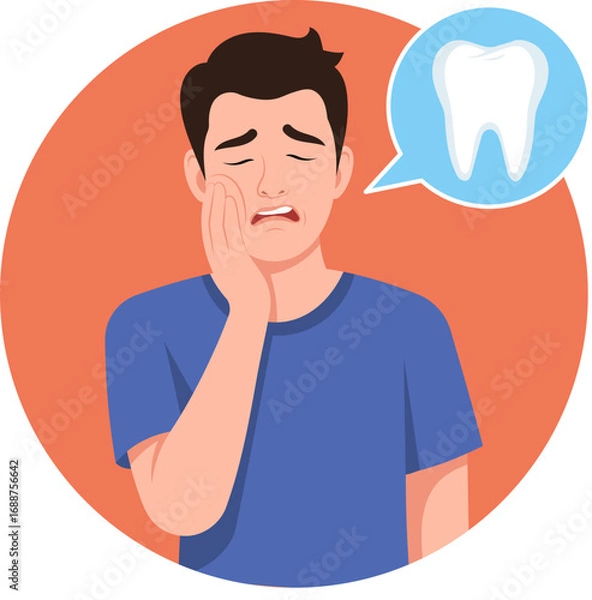 Obraz Illustration of a man with a toothache, symbolizing dental pain, an oral health problem, or a visit to the dentist.
