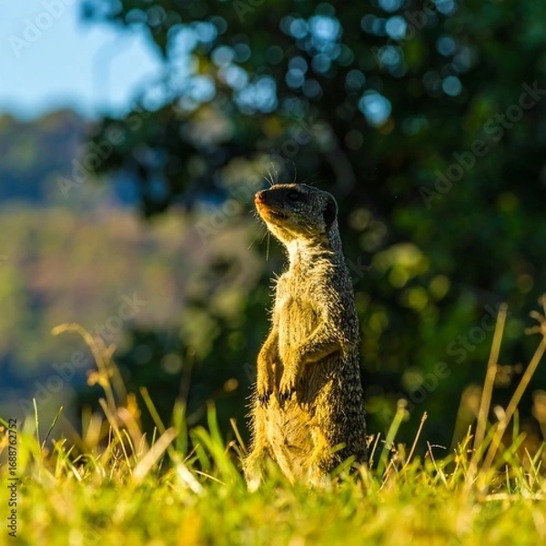 Obraz Meerkat standing in tall grass