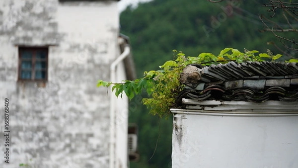 Fototapeta The old Chinese village view with the old built architectures on the south of China
