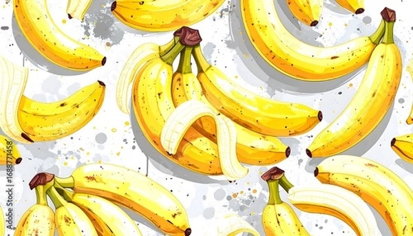 Fototapeta Vibrant yellow bananas scattered on a textured background