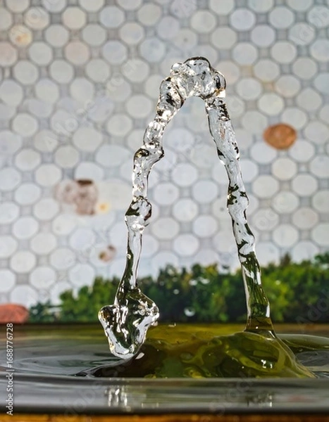 Fototapeta Water fountain spouting in a serene garden setting