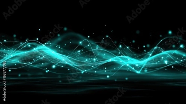 Fototapeta Digital Light Waves Abstract Background with Glowing Lines in Blue and Black for Technology and Innovation