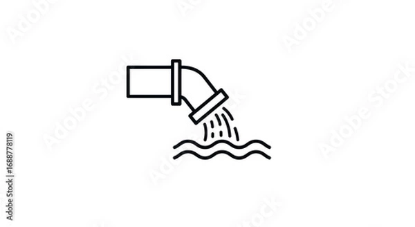 Fototapeta Outline illustration depicting a pipe releasing liquid into water with waves, concept for wastewater management, industrial discharge and environmental concerns