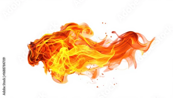 Obraz Orange and red fire flames burn hot and bright on a white background, creating an inferno of blazing energy