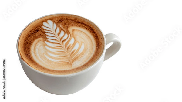 Fototapeta Cup of Cappuccino with Latte Art Isolated on White Background