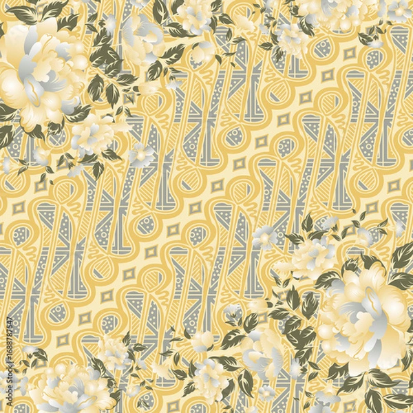 Fototapeta hijab with a combination of parang batik and yellow rose motifs