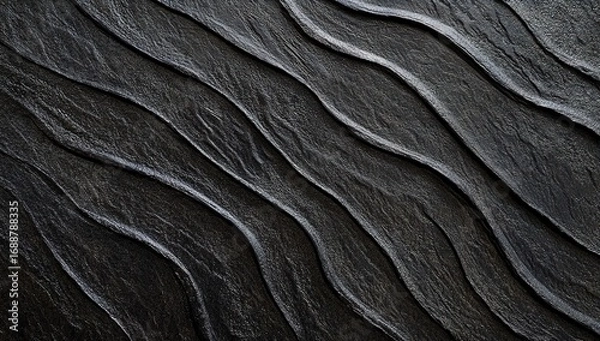 Fototapeta Black textured background with a wavy pattern, perfect for adding contrast and texture to your designs. The background has a grainy texture, with black colors, and is seamless.