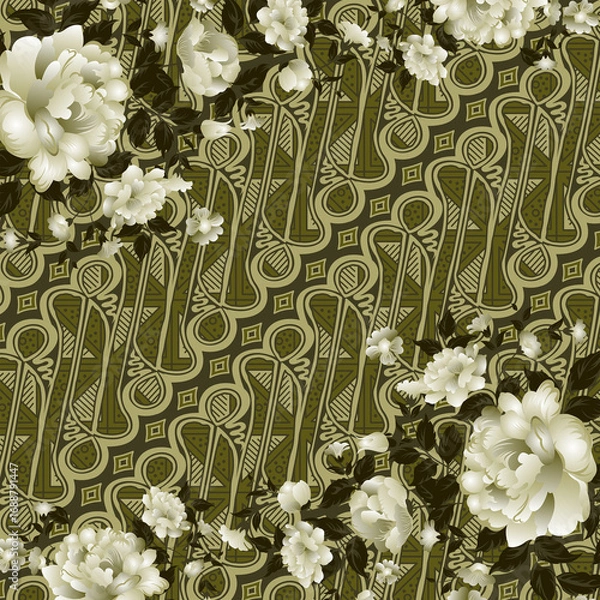 Fototapeta  hijab with a combination of parang batik and forest green rose motifs