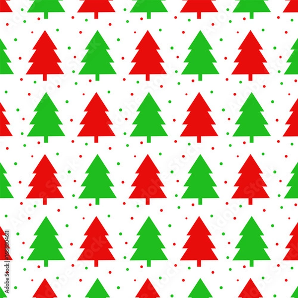 Fototapeta Christmas tree seamless pattern.Repeat pattern with green and red pine tree isolated on white background.Vector graphic illustration wallpaper.