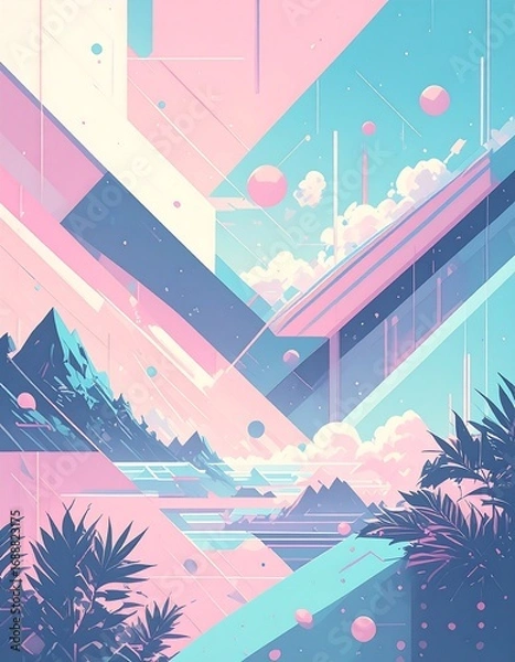 Fototapeta Abstract landscape with geometric shapes and colors