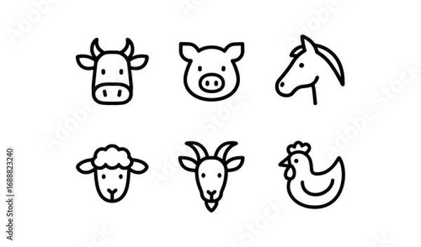 Obraz Minimalist animal icons: farm animals in simple black line art