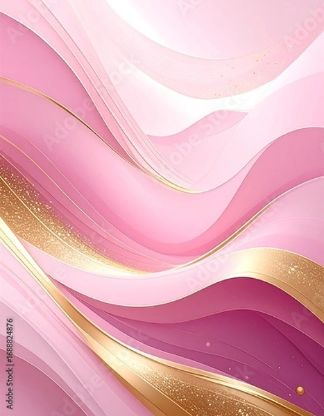 Fototapeta Abstract pink waves with golden accents and sparkles