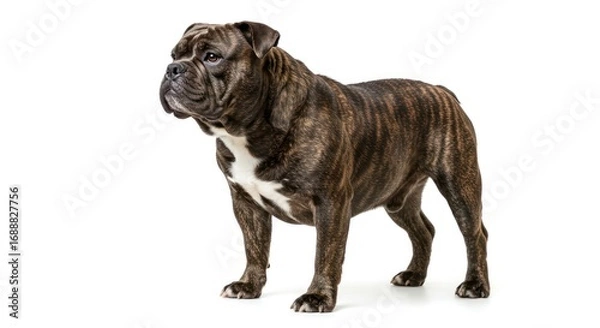 Obraz Brindle English Bulldog Standing on White Background.