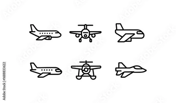 Fototapeta Minimalist airplane icons set featuring various aircraft designs