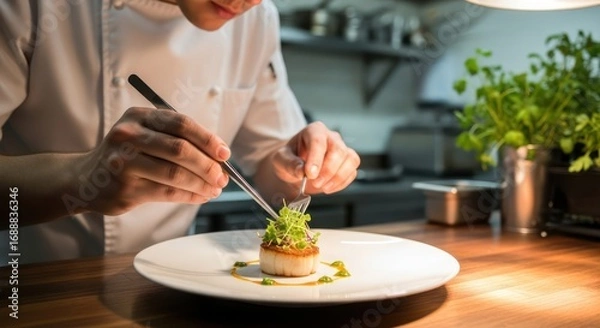 Obraz Close-up of a koi fish tail, displaying vibrant orange and white patterns, against a dark background.