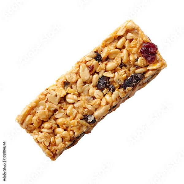 Fototapeta A delicious and nutritious energy bar with peanuts and dried fruit perfect for a quick snack or a boost of energy during activities