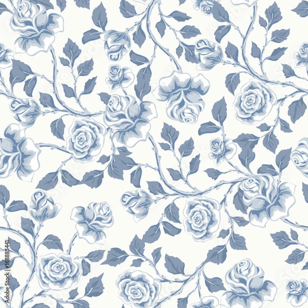 Obraz Floral seamless pattern with blue  roses.  Vector hand drawn background  for textile, print, wallpapers, wrapping.