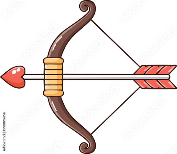 Fototapeta A cartoonish depiction of a bow and arrow, with a heart-shaped tip, symbolizing love.