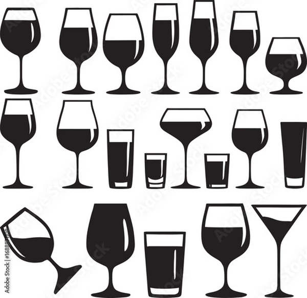 Obraz A vector illustration set of various wine glasses and bottles for a bar or restaurant beverage design
