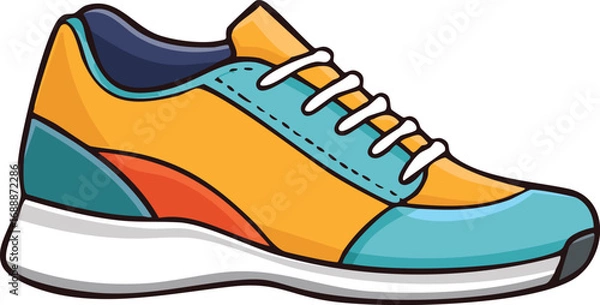 Fototapeta A colorful cartoon illustration of a single athletic running shoe, side view.