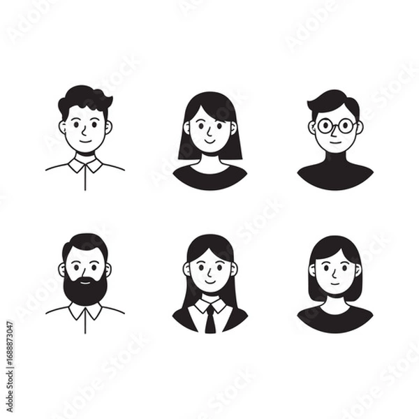 Obraz A diverse collection of cartoon vector avatars, showcasing various people faces with different hair and expressions