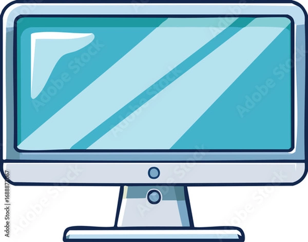 Fototapeta Cartoon illustration of a modern computer monitor with a light teal screen.
