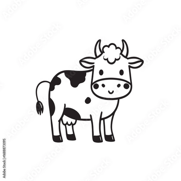 Fototapeta Cute, isolated dairy cow vector illustration on a white background