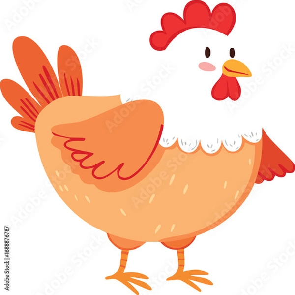 Fototapeta A cheerful cartoon hen with orange and white feathers, standing upright with a happy expression.