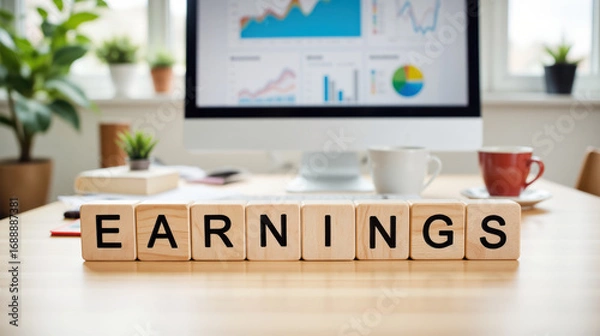 Fototapeta Charts and reports on the computer screen reflect business earnings as a measure of revenue growth and profit performance showing how financial results shape future corporate planning