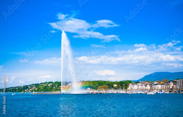 Fototapeta Jet d'eau foutain, the symbol of Geneva, Switzerland