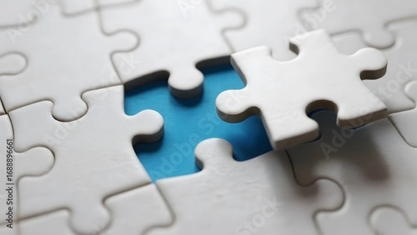Fototapeta Close-up of a Puzzle with a Missing Piece, Revealing a Blue Background