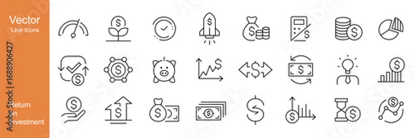 Fototapeta Return on Investment Icons - Vector Line. Editable Stroke.