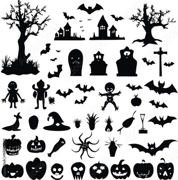 Obraz Halloween Icon Set, Halloween File, Bottle, Skull Icon